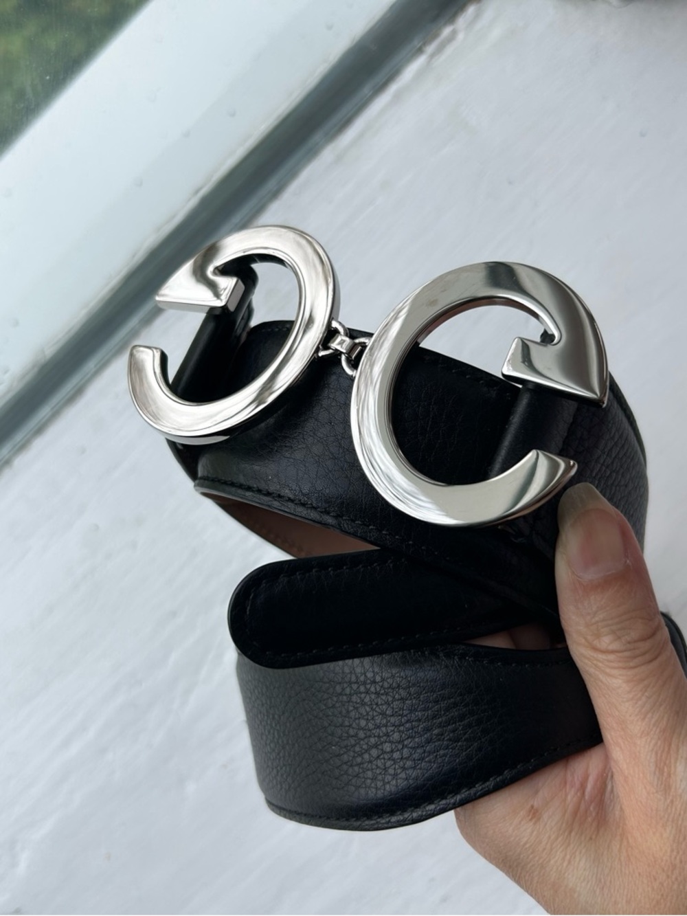 NWT Authentic Gucci Twin G Buckles &  Pebbled Leather Pin Buckle Belt Black 90 - Picture 2 of 6